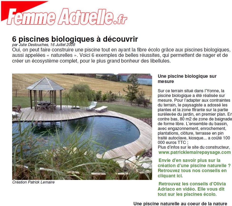 Femme Actuelle – 6 piscines biologiques à découvrir